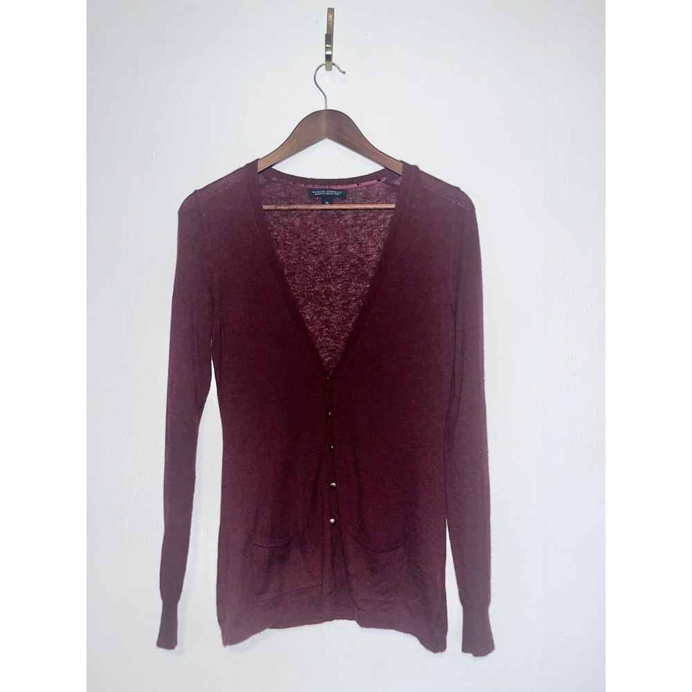 Banana Republic Italian Yarn V-Neck Cardigan Sweater Burgundy XS Alpaca Wool